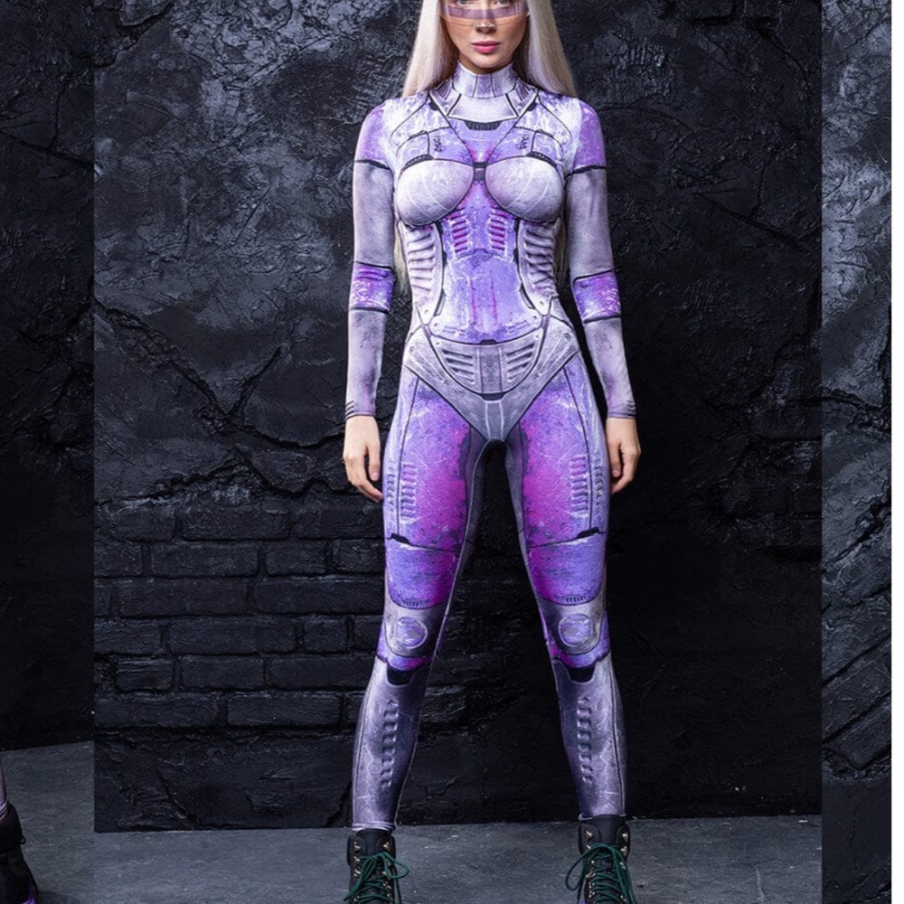 Badinka Candy Bot bodysuit catsuit. Halloween alien rave robot. Long sleeve